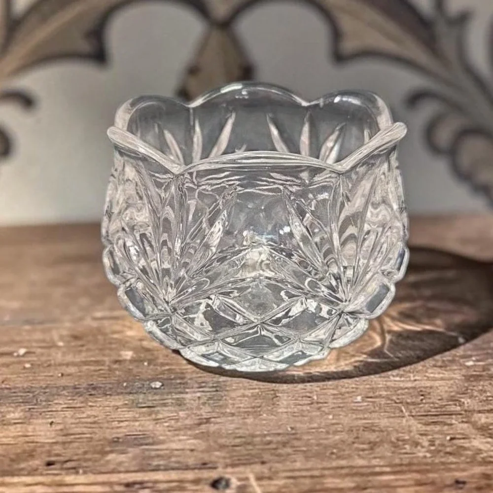 Crystal Clear Pineapple‎ Design Candleholder, Vintage Diamond Pressed Glass